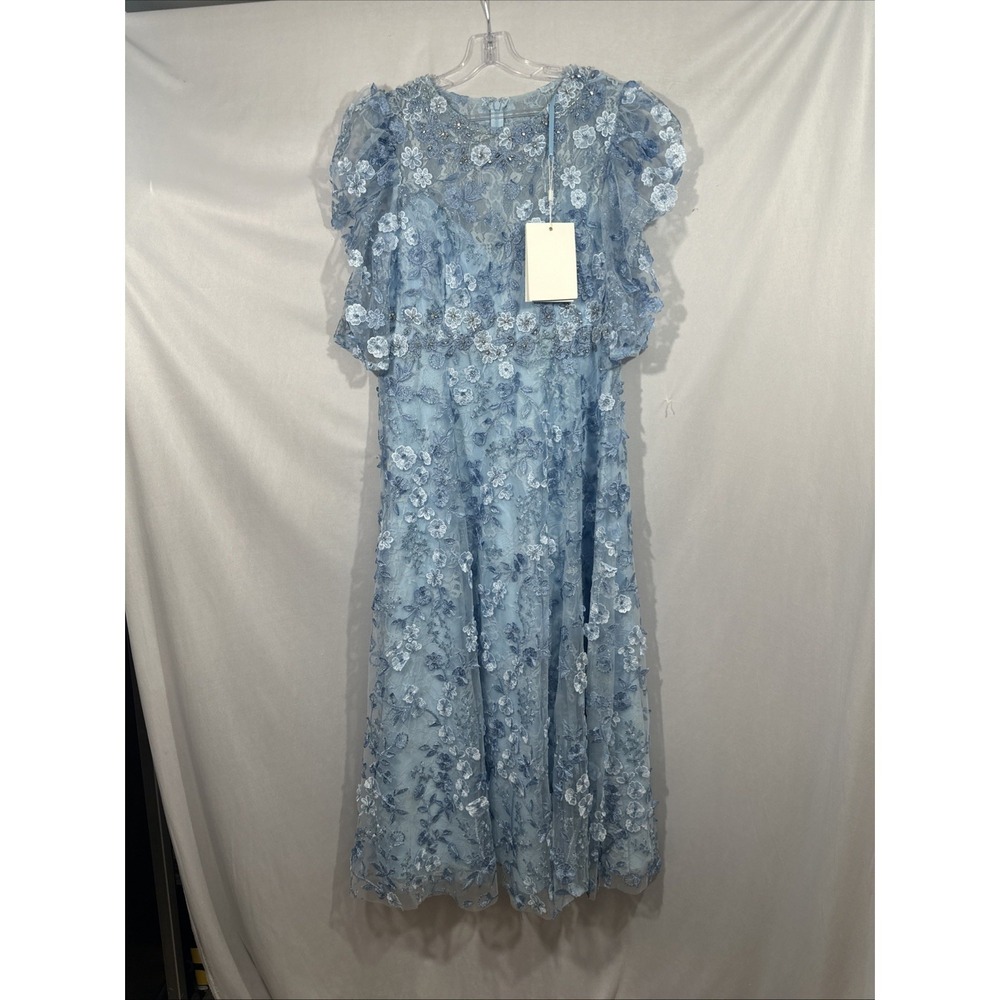 NWT MAC DUGGAL [‎ 12 ] 68193 Applique High Neck Puff Sleeve A Line Dress J2170 - Picture 9 of 11